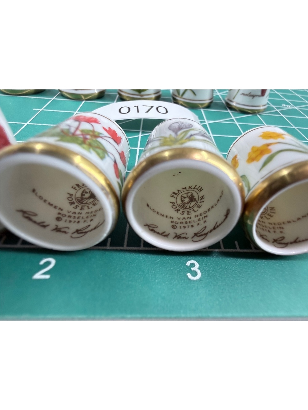 Franklin Porcelain Floral Pattern Thimble Collection Set of 10